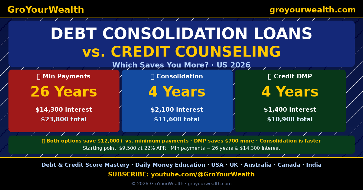 Debt Consolidation Loans vs. Credit Counseling — Which Saves You More? US 2026 — GroYourWealth