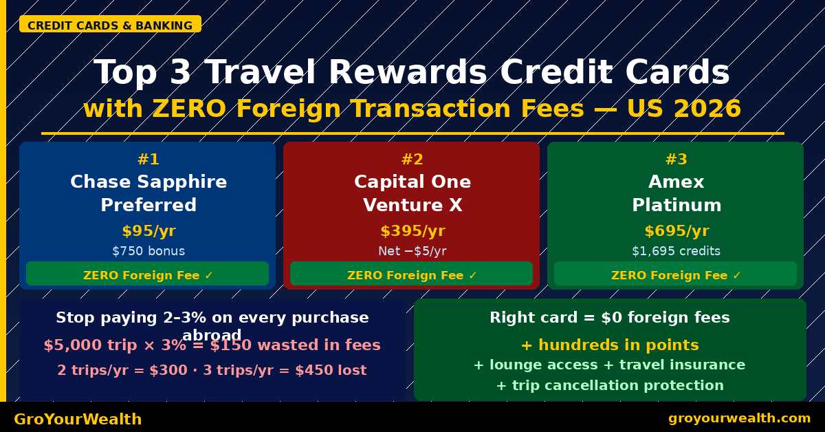 Top 3 Travel Rewards Credit Cards with No Foreign Transaction Fees US 2026 — GroYourWealth