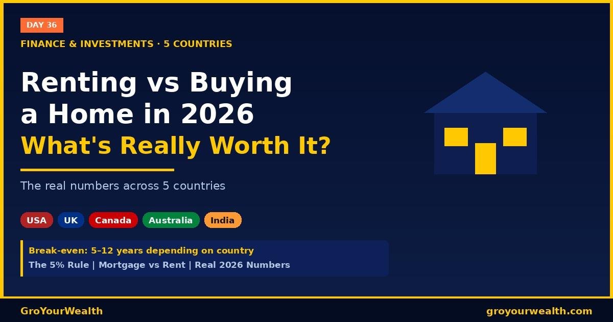Renting vs Buying a Home in 2026 — What's Really Worth It? (5 Countries) 1 Renting vs Buying a Home in 2026 — Real numbers for USA, UK, Canada, Australia and India compared by GroYourWealth