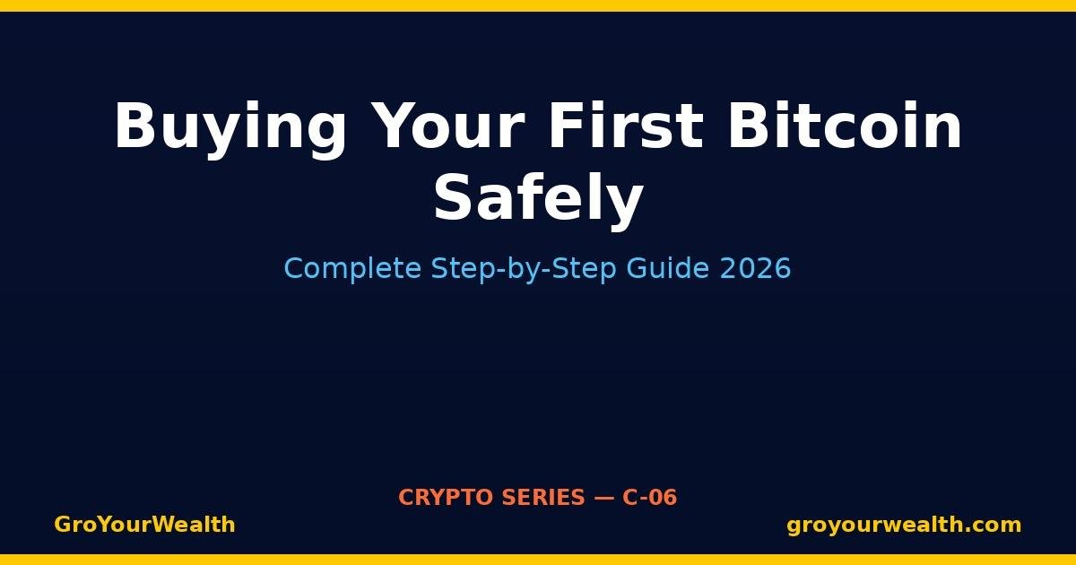 Perfect! Here's the ALT TEXT for your featured image: Buying Your First Bitcoin Safely — Complete Step-by-Step Guide for Beginners with Platform Comparison and Security Tips for USA, UK, Canada, Australia, and India 2026