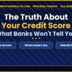 The Truth About Your Credit Score — What Banks Won't Tell You (USA 2026) Infographic showing the truth about FICO credit scores — what banks won't tell you — featuring score factors, credit utilisation tips, and rebuild strategies for USA 2026, by GroYourWealth