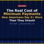 Infographic showing the real cost of minimum credit card payments — how Americans pay 3 times more than they should — GroYourWealth USA 2026