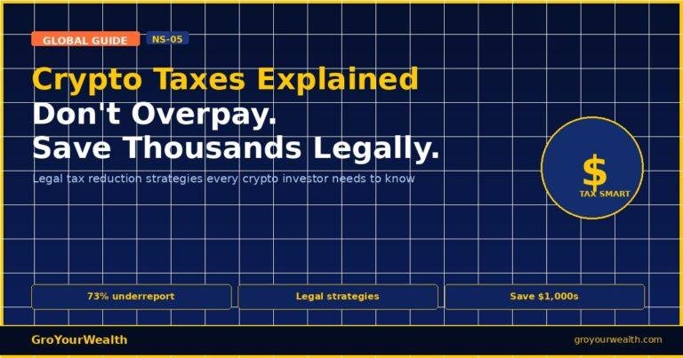 Crypto taxes explained guide — legal strategies to reduce capital gains tax on Bitcoin and cryptocurrency — GroYourWealth global guide 2026