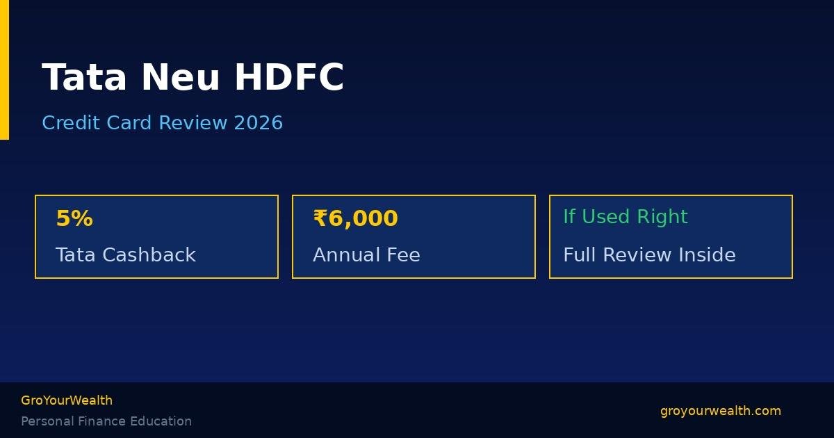 Tata Neu HDFC Credit Card Review 2026 — Is It Worth It? 1 Tata Neu HDFC Credit Card with 5% cashback rewards offer, annual fee breakdown, and comparison chart for India credit card review 2026