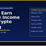 Crypto staking passive income guide 2026 — GroYourWealth NS-09 showing annual staking yields for Ethereum, Solana, Polkadot and Cosmos on dark navy background with gold accents